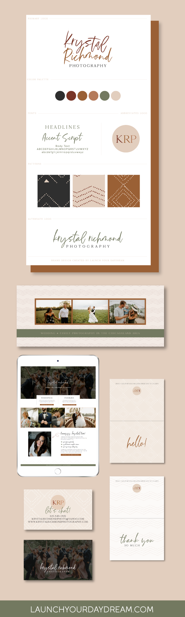 This is a warm and boho chic brand design portfolio and Showit web design for Krystal Richmond Photography