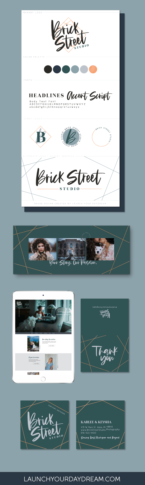 This is a bold and upscale brand design portfolio and Showit web design for photographer, Brick Street Studio
