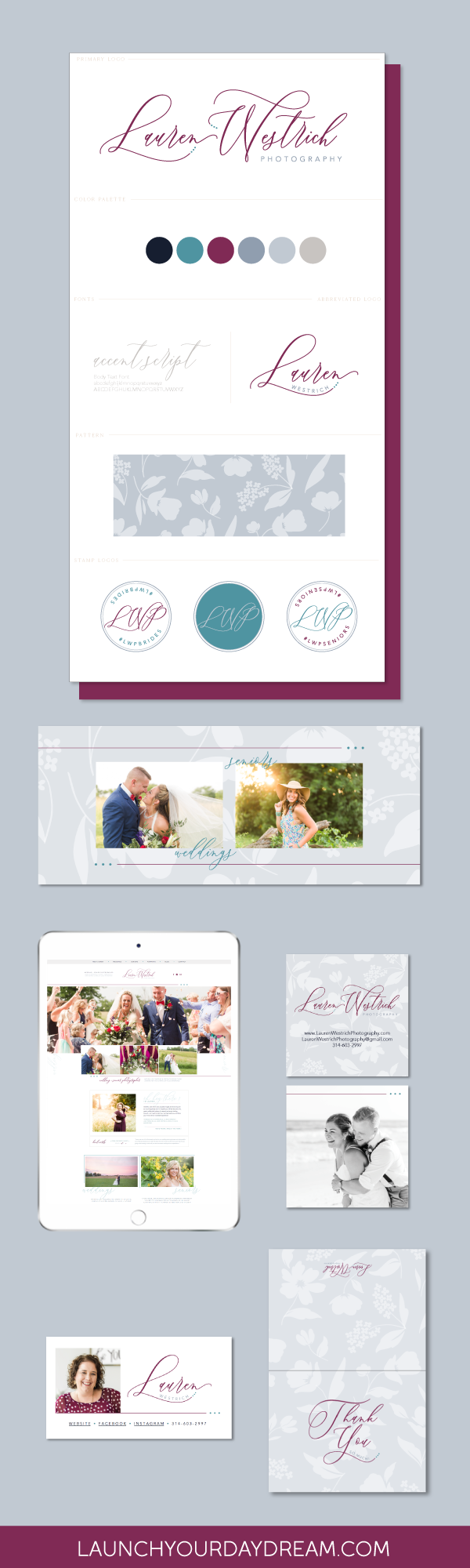 This is a joyful and simple inspired brand design portfolio and Showit web design for Lauren Westrich Photography